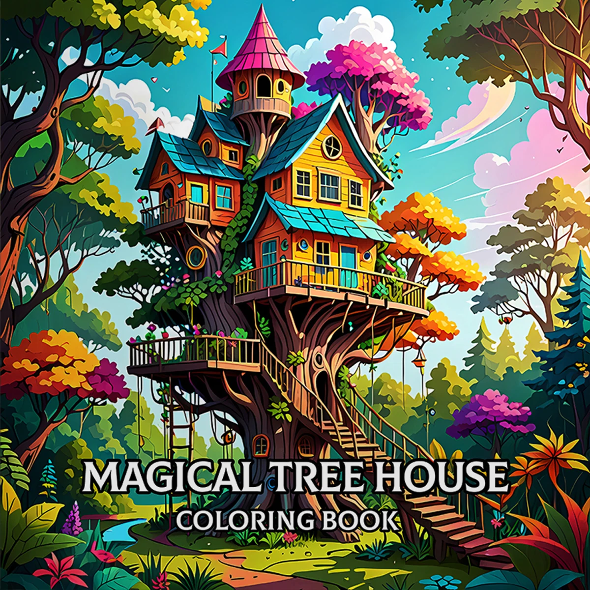 MAGICAL TREE HOUSE COLORING BOOK 24 Pages For Study And Relax Beautiful Self-drawing Adult Picture Book