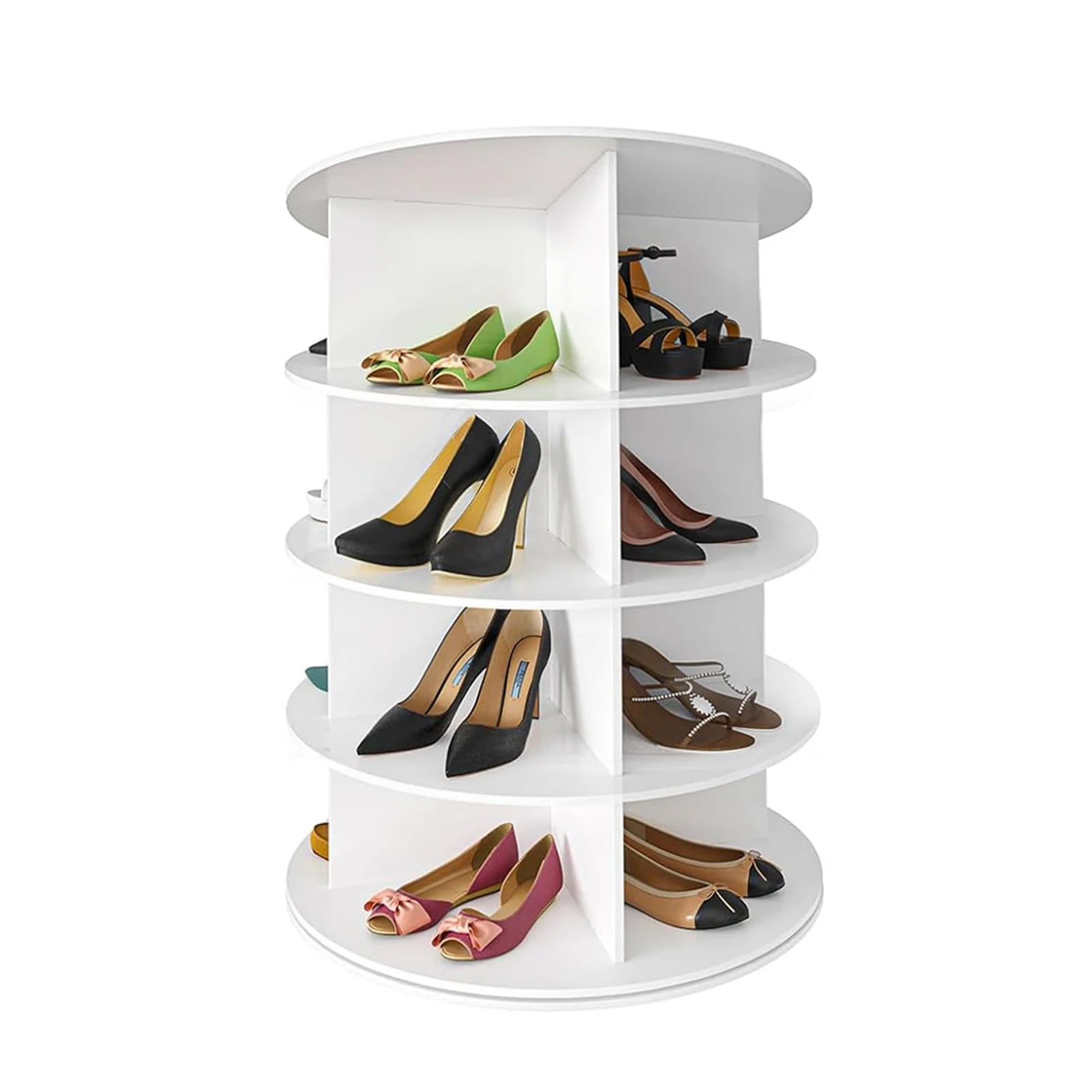 360 Shoe Organizer Rotate 4-Tier Vertical White Shoe Rack Shoe Organizer Tower, Shoe Carousel, Round Shoe Rack