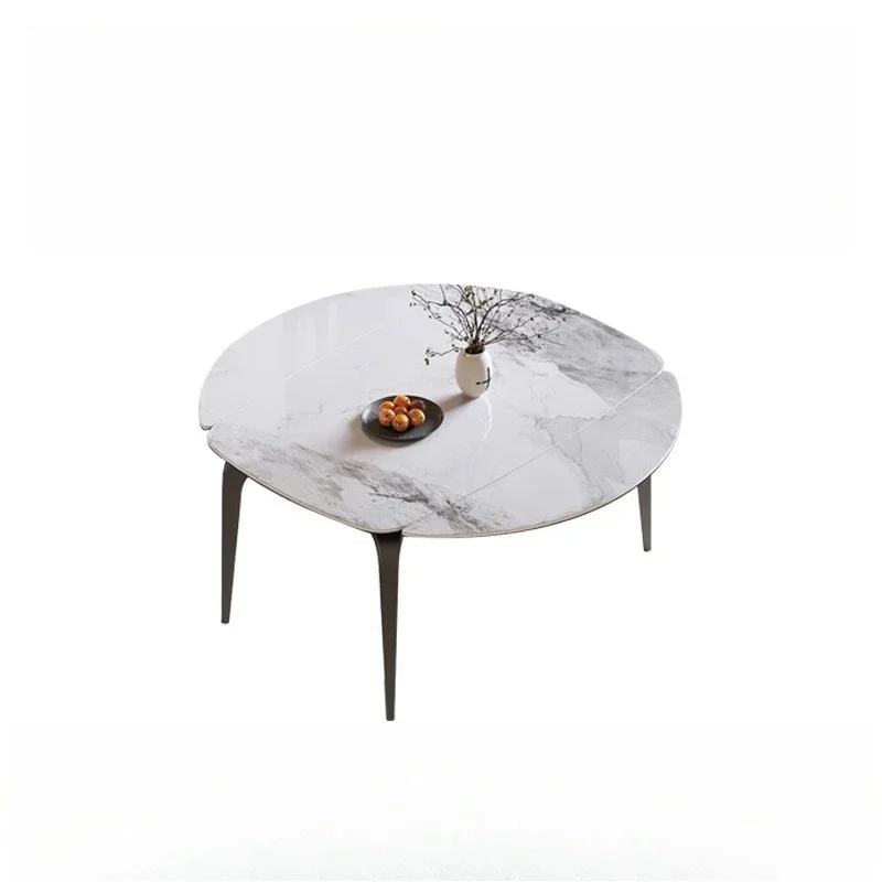 

Retractable rock slab dining table household small apartment modern simplicity variable round folding dining table and chairs