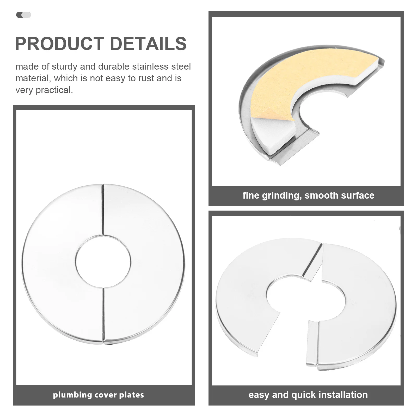 4 Buah Pelat Penutup Pipa Dinding Model Split, Pelat Escutcheon Baja Tahan Karat untuk Keran Shower, Katup Air Gas, dan Saluran Pembuangan