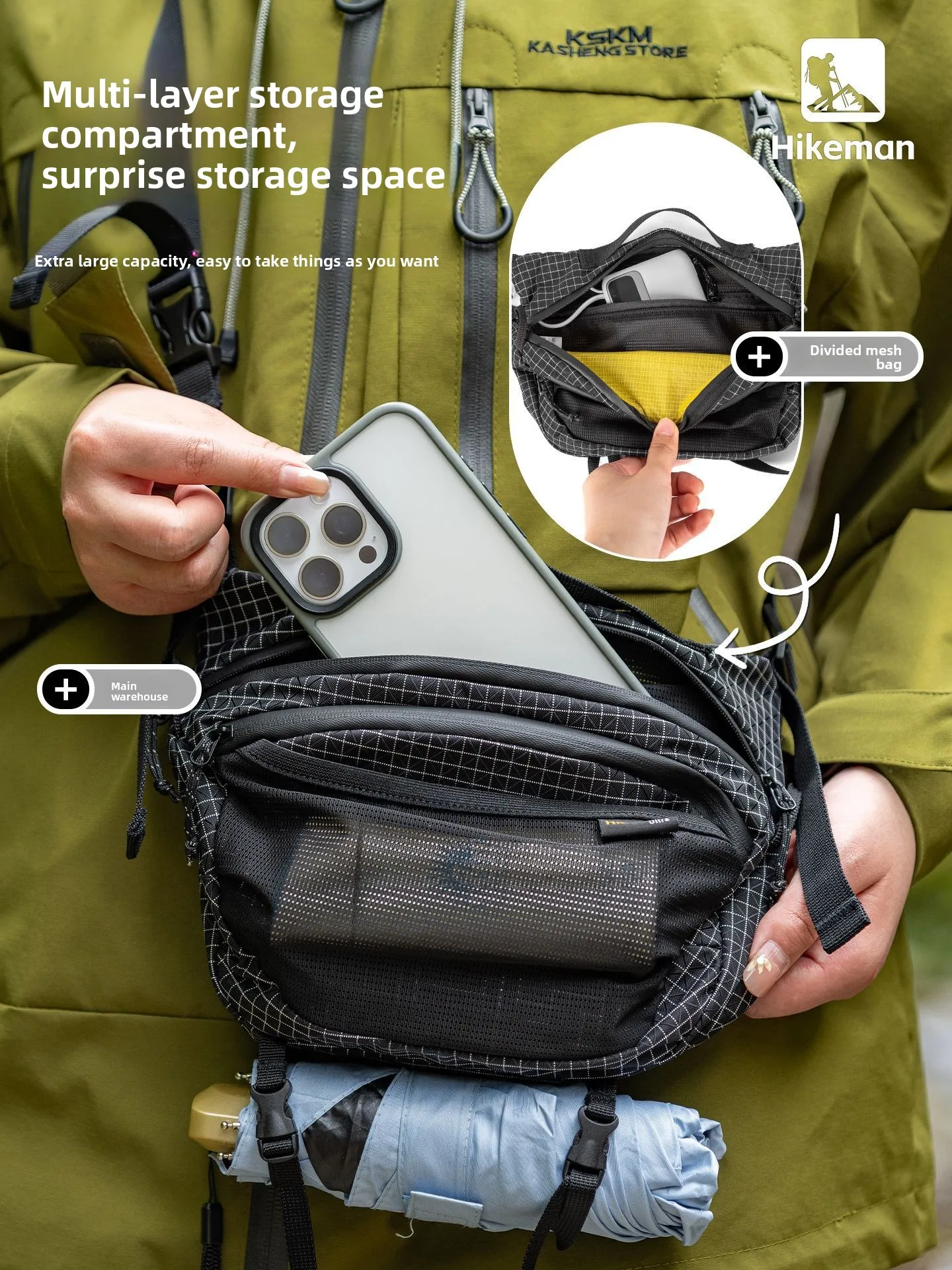 Lightweight Waterproof Tactical Chest Bag Multifunctional for Hiking Mountaineering Sports Waist Pack Crossbody Sling Bag Out