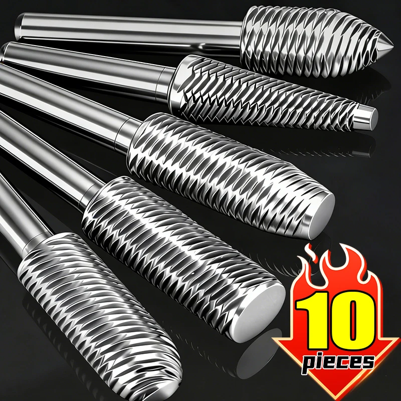 

Double Cut Steel Rotary Rasp File Kit Taper Cylinder Round Head Assorted High Precision Grinding Tool for Woodworking Deburring