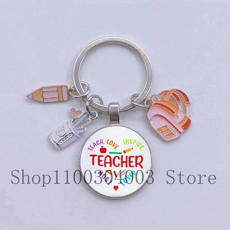 New Teacher Keychain Thank you Teacher Keychain Enamel Book Bag Pencil Pencil Holder Pendant Keychain Teacher Car Keychain