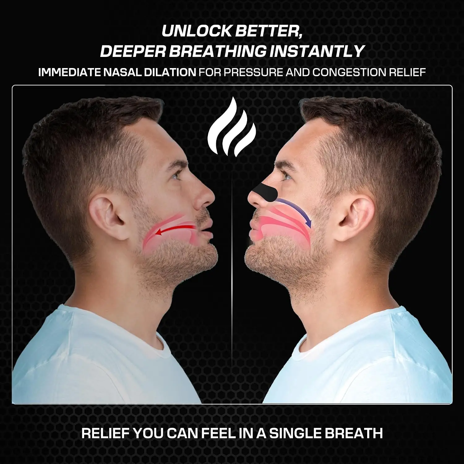 Athletic Nasal Strips for Better Breathing, Flexible Nose Strips with Secure Non-Slip Adhesive for Sports, Running & Sleep