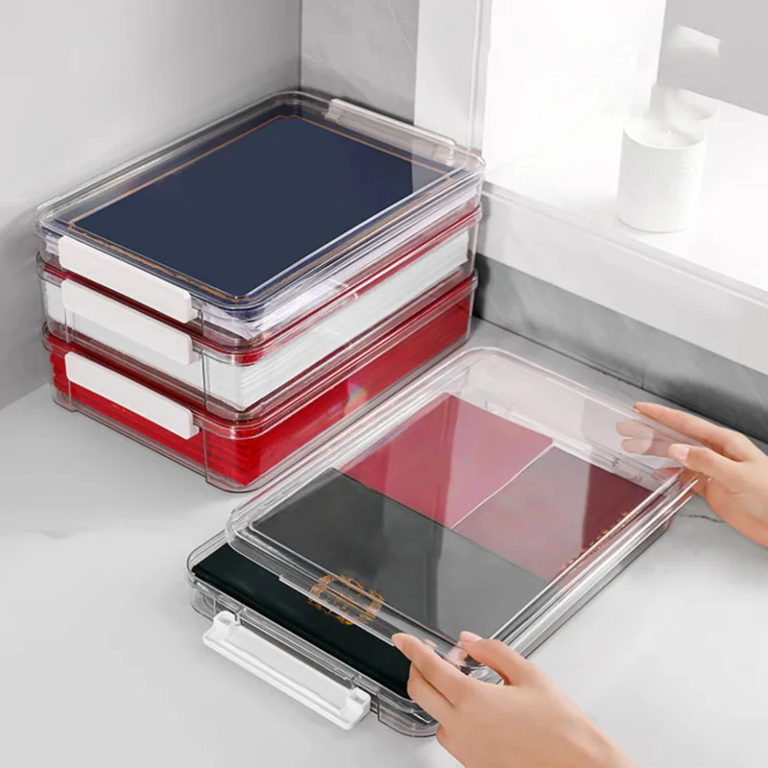 Versatile Large-Capacity Transparent Acrylic Desk Paper Box for Exams and Papers, A4 File Sorting Box Boxes Box packaging Tray