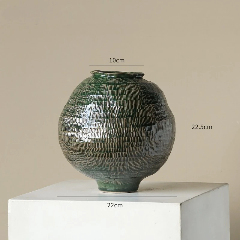 Retro green ceramic vase light luxury high-end ornament