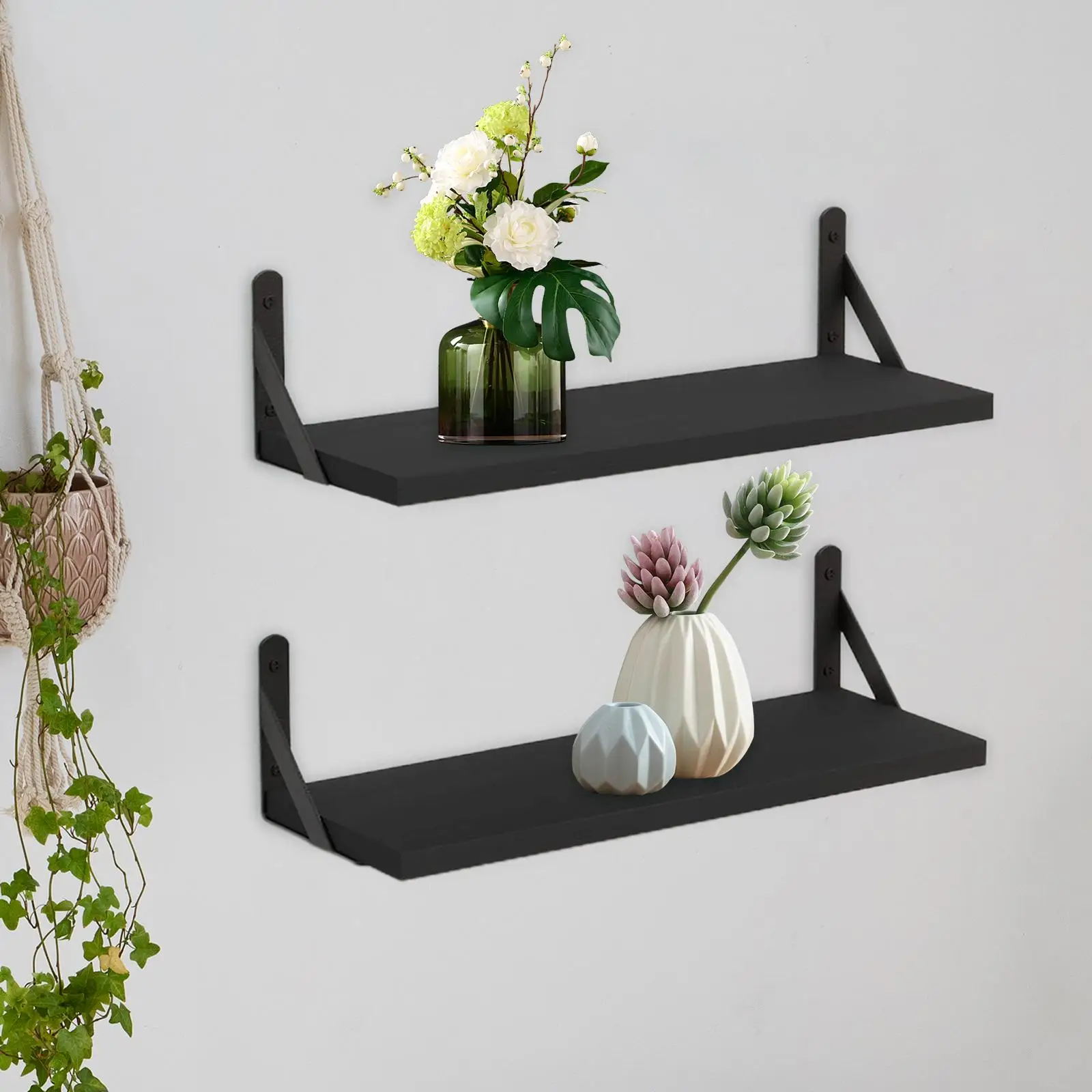 2x Wall Floating Shelve Rustic Room Decor Bookshelf Holder Wall Hanging Display Shelf for Office Kitchen Bathroom Artworks Books