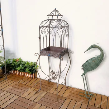 레트로 오래된 새장 Jardiniere 유럽 스타일 다리미 꽃 스탠드, 정원 심플 디스플레이 스탠드 