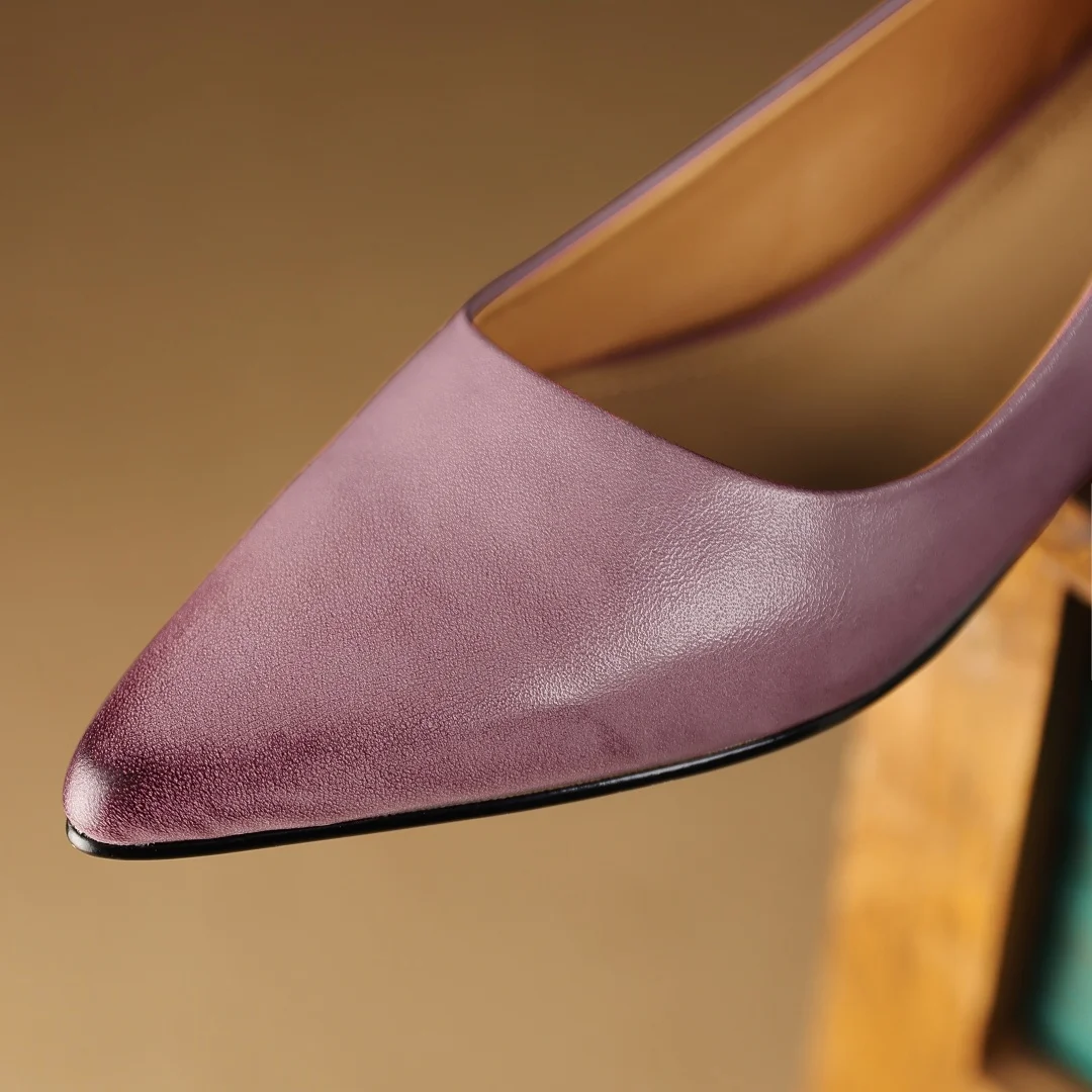 Zapatos de tacón de gatito con punta estrecha de cuero de vaca para mujer, zapatos elegantes sin cordones de tacón bajo para mujer, zapatos de tacón suaves y cómodos de alta calidad