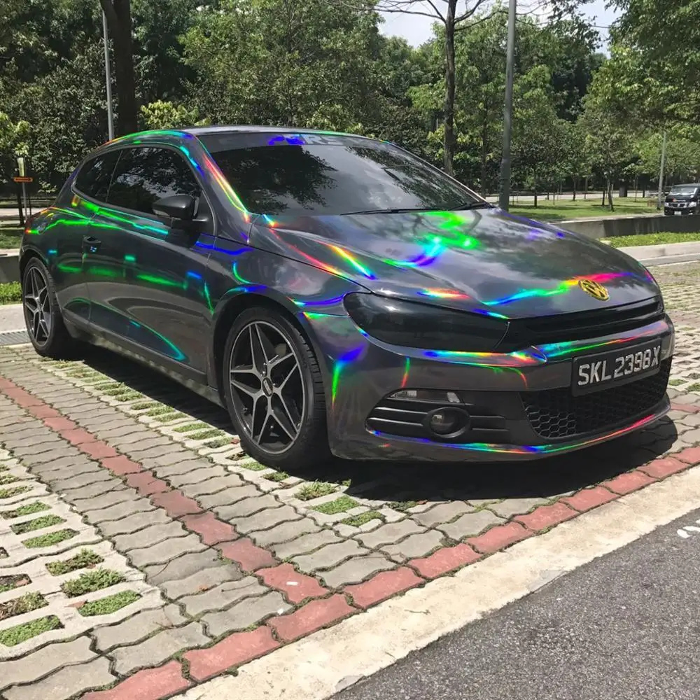 3 Layers Black Chrome Holographic Vinyl Wrap Rainbow Laser Vinyl Film Bubble Free Car Sticker