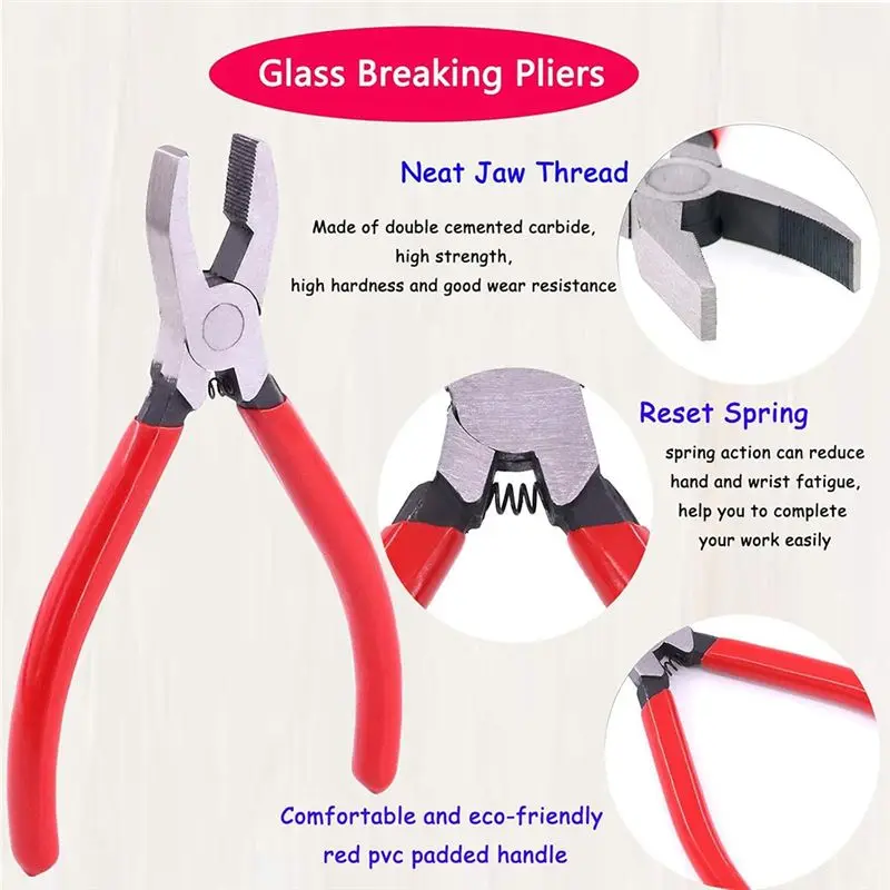 New Essential Glassworking Tool Set: Includes 2 Pcs Of Curved Jaws Running Pliers And Breaking Pliers With Glass Cutter