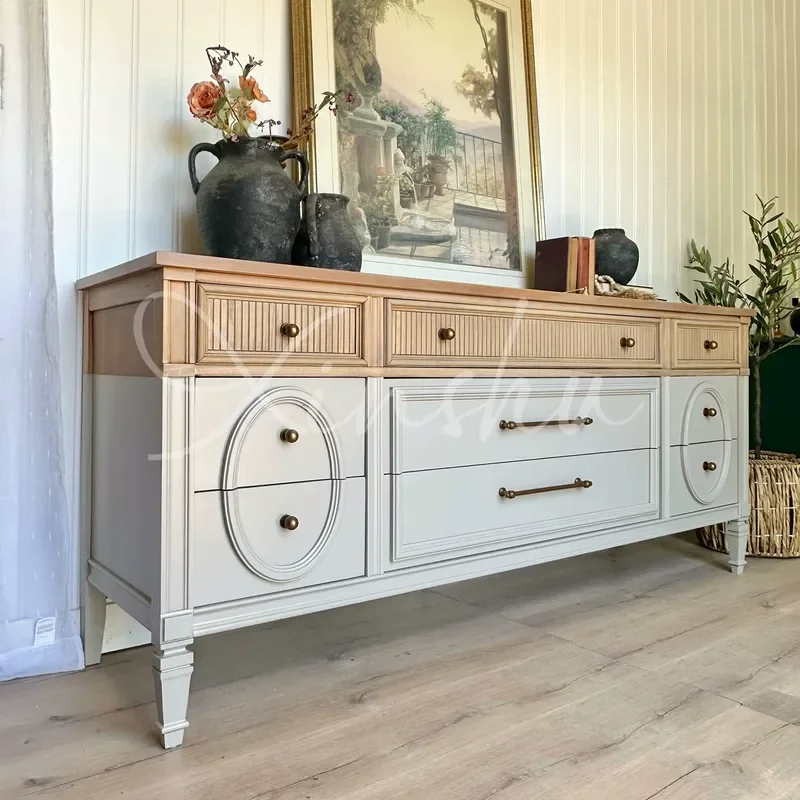 Simple Color Matching Solid Wood 9 Drawer Chest Cabinet Bedroom Bedside Locker Retro Small Apartment Living Room Dining Side