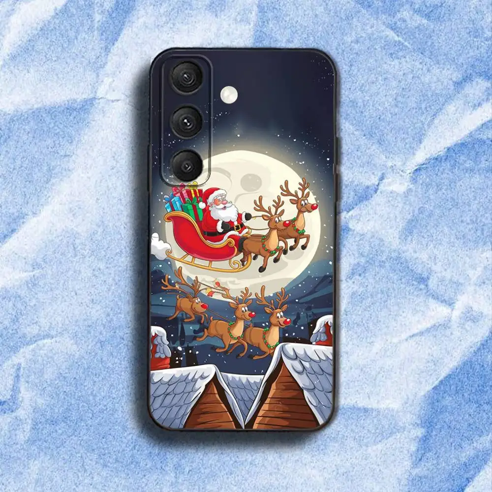 سانتا كلوز شجرة عيد الميلاد حافظة هاتف لهاتف سامسونج S 25,24,23,22,30,21,10,9,Ultra,Plus,Lite,FE,4,5G حافظة سوداء ناعمة
