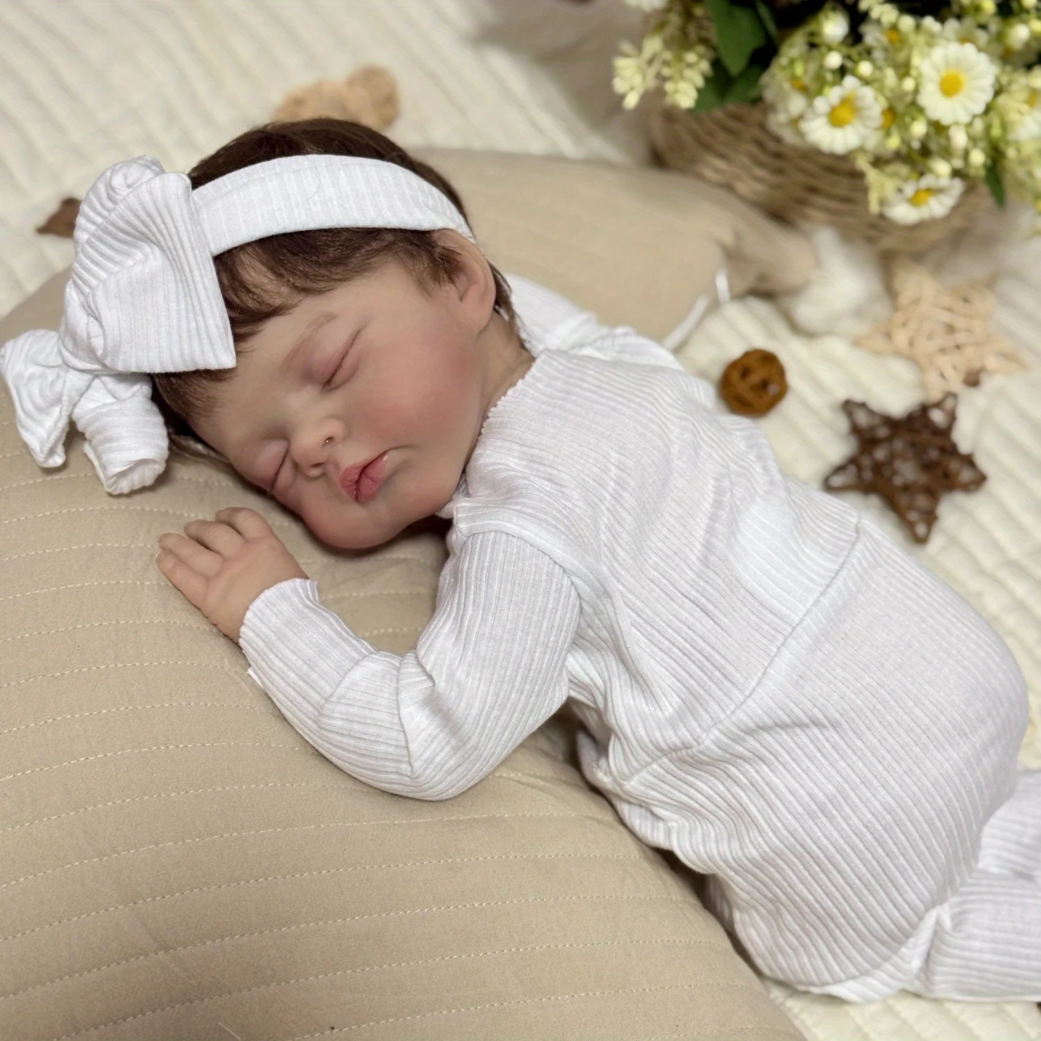 BZDOLL 48cm 19in Asleep Reborn Doll, 3D Veined Skin, Cloth Body, Lifelike Handmade Collectible Birthday Gift