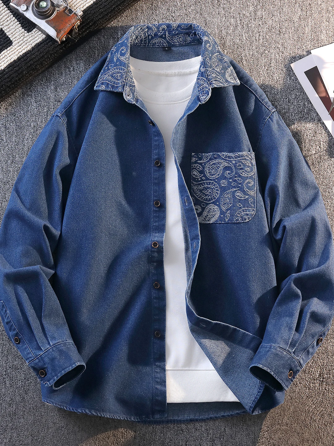 

Retro Denim Long Sve Loose Fit Collar irt Men's Outerwear Spring Autumn Pure Cotton Casual Faion Trendy Button up