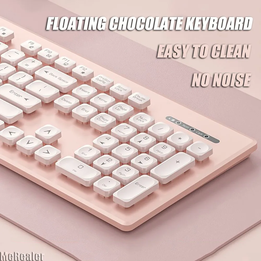 

Pink Chocolate Mute Normal Keyboard Waterproof Easy To Clean for Office Hostel Families Girl Boys Gift Gaming Keyboard wireless