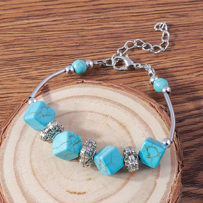 Aihua Tibetan Silber Natur Türkis Stein Perlen Armband & Armreif für Frauen Böhmen ethnische Aussage Schmuck Zubehör – Detail 17