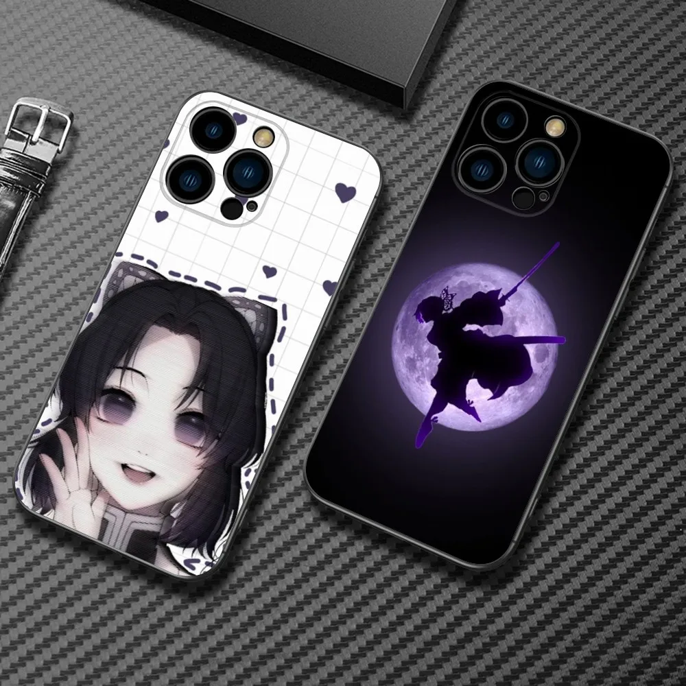 D-DemonS Slayer Kochou Shinobu Phone Case For iPhone15,14,13,12 Mini 11 Pro XR,X,XS,MAX 7,8 Plus Silicone Cover Soft Black