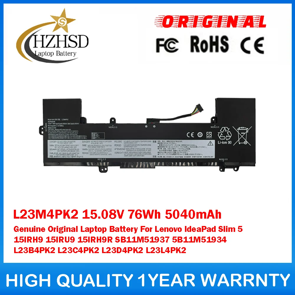 

L23M4PK2 15.08V 76Wh 5040mAh Genuine Original Laptop Battery For Lenovo IdeaPad Slim 5 15IRH9 15IRU9 15IRH9R SB11M51937 L23B4PK2