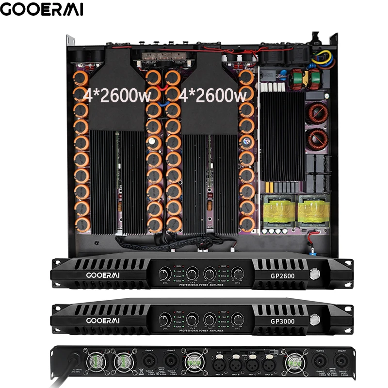 Gooermi 전문가용 하이 디지털 전력 증폭기, 클래스 D 4x2600W, 4 채널 1U 전력 증폭기, GP2600