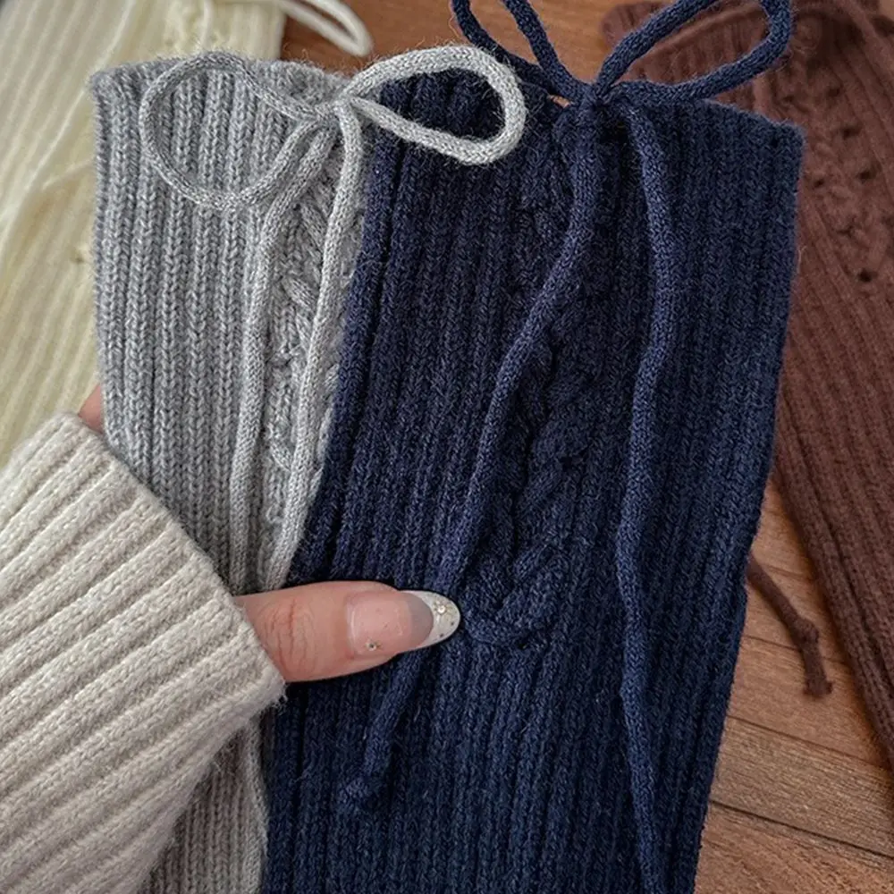Lolita Thermal Boot Sock Sleeves Thick Stretch Flared Leg Warmers Lace Bow Turned-up Button Socks Winter