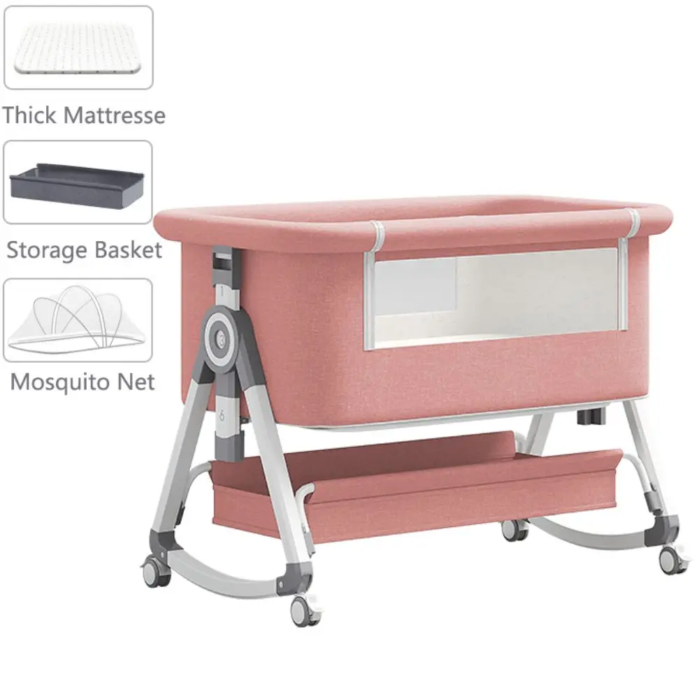 Multifunctionele babywieg met opvouwbare hoogteverstelling, draagbare en verplaatsbare bedzijdige wieg, slaapbed