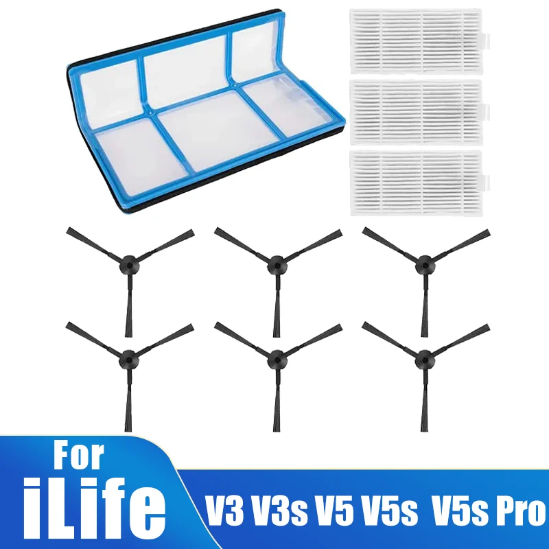 Replacement Parts For ILIFE V3 V3s V5 V5s Pro x5 V55 V50 Robotic Vacuum Cleaner, Hepa Filter Side Brush Accessories