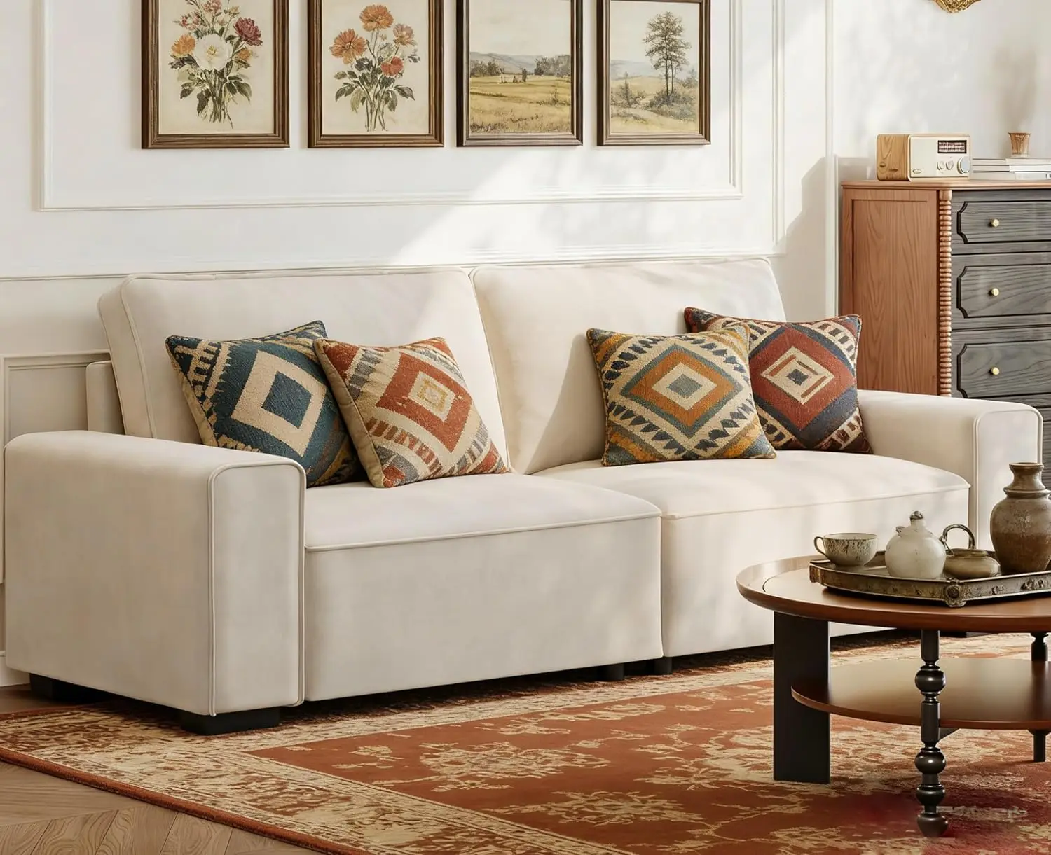 85'' Chenille Couch for Living Room, 3 Seater Comfy Sofa with Wide Armrest, Thick Spring Cushions, Modern Cloud Couch for Apartm