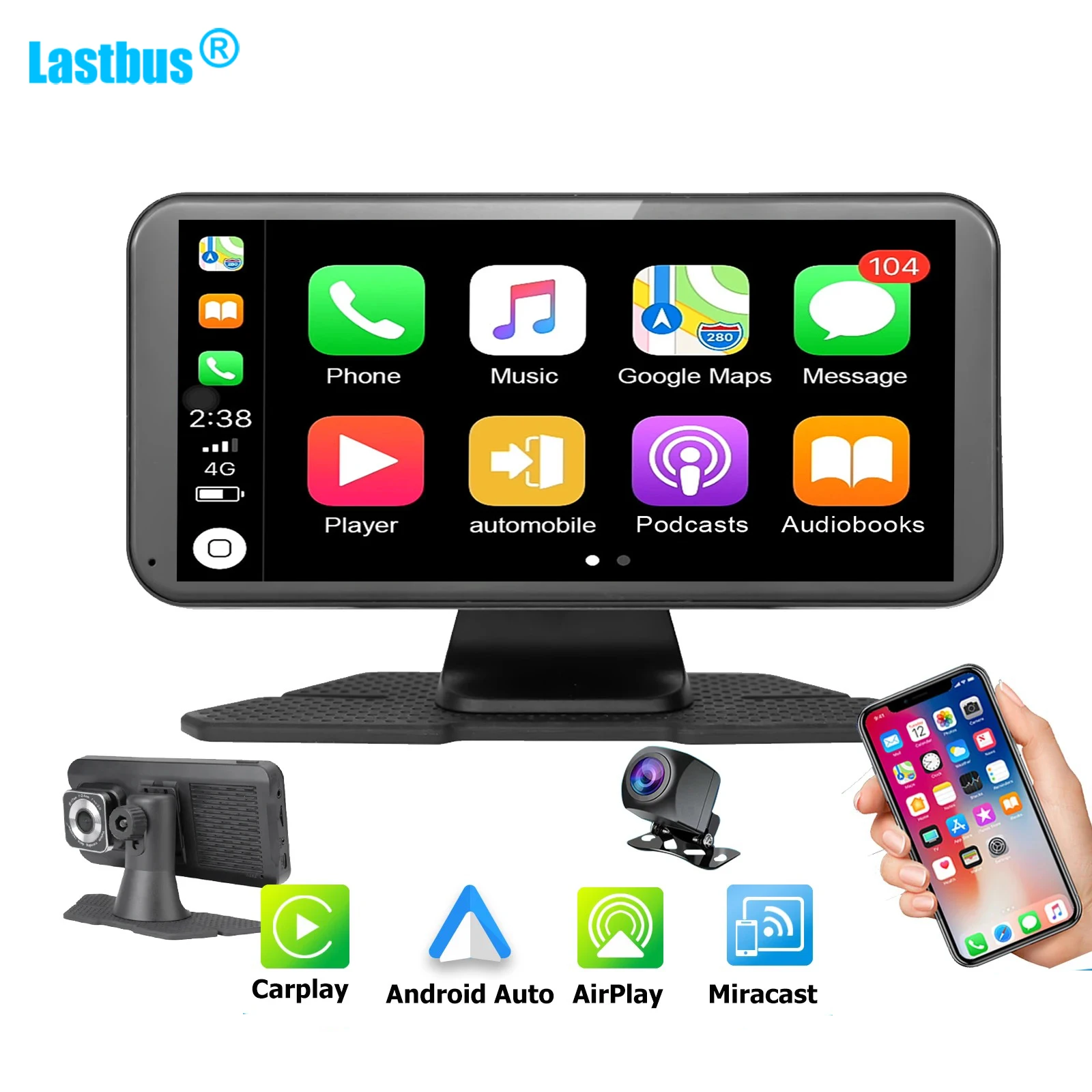 Lastbus 6.25 pouces Dash Cam 2K caméra frontale + 1080P caméra de recul ADAS sans fil Carplay Android Auto système