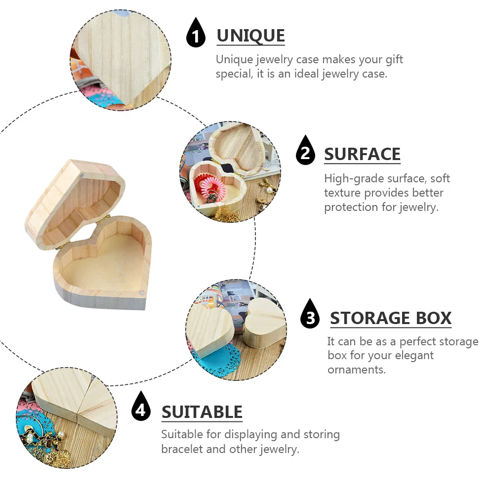 

2 шт. деревянная шкатулка в форме сердца, органайзер для ювелирных изделий, высококачественная подарочная упаковка, мини-хранение ожерелья, кольца, витрина для браслета