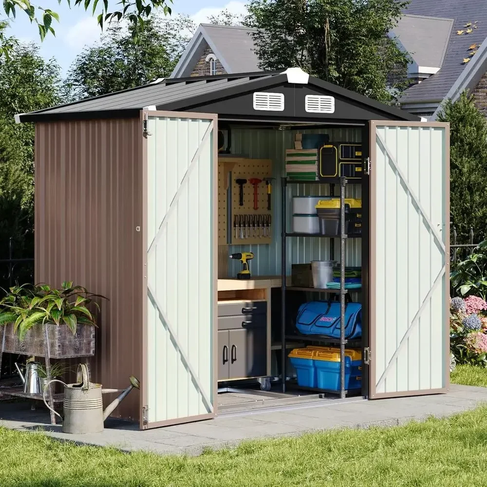 6x3.9ft Outdoor Storage Shed with Lockable Door - Ideal for Garden, Bikes, Backyard, Patio, and Poolside Use (Brown)