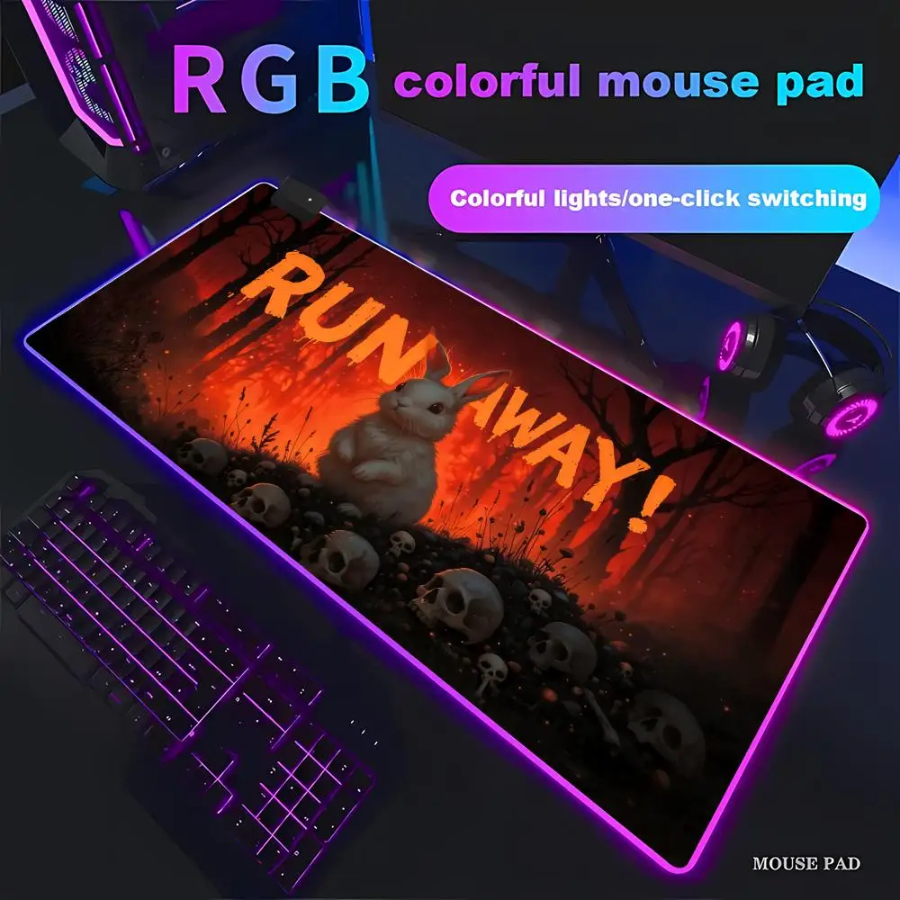 

HYBXAXC Evil Bunny Mouse Pad Animation Games Beautiful RGB Gaming Mouse Pad HD Gamer Large LED PC Computer pad Non-slip Decor