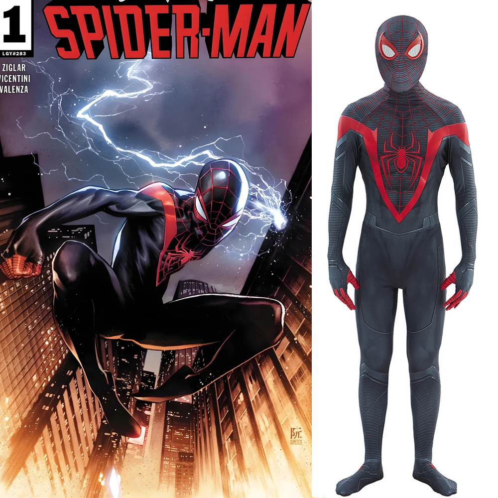 

Across the Spider Verse Cosplay Spiderman Miles Morales Costume 3D Printed Spandex Bodysuits Superhero Halloween Costume Adult