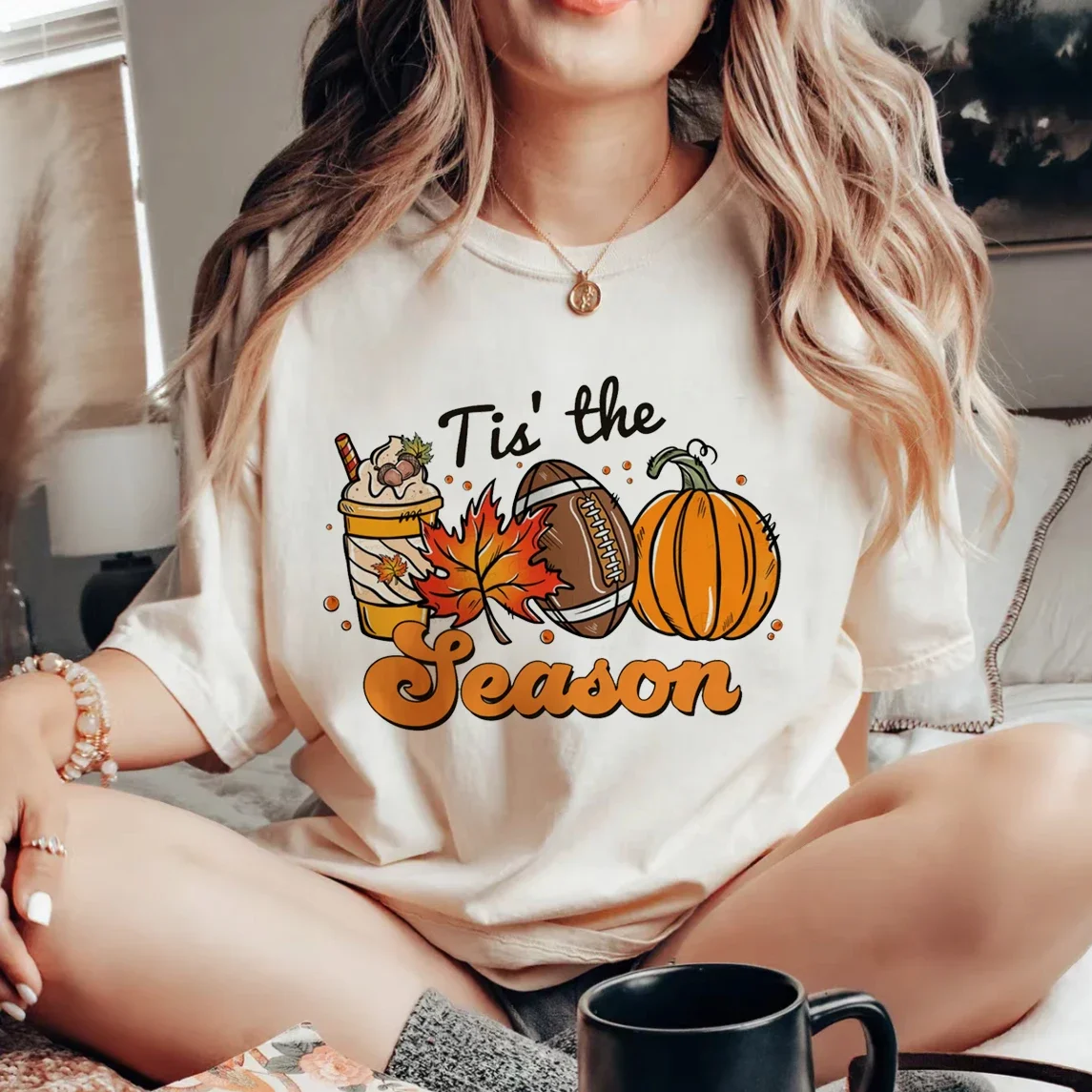 

2024 New T-Shirt Casual Letter Printing Women's Cartoon Pumpkin Pattern Printing Short Sleeve Top Short Sleeve Round Neck T-Shir