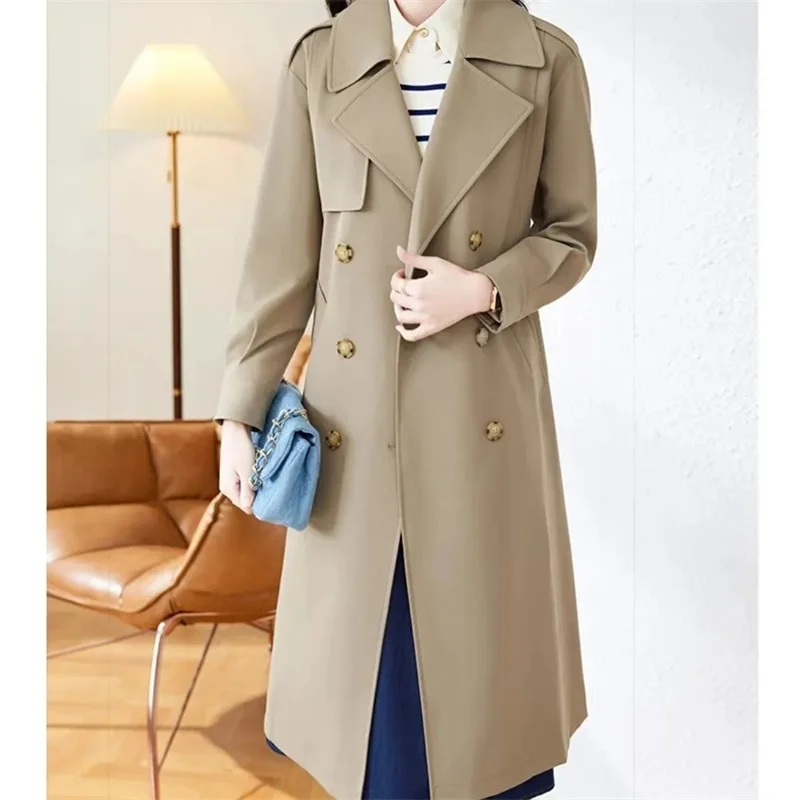 Autumn Korean Female Long Sleeved Windbreaker Jacket Women Advanced Sense Leisure Loose Mid length Version Windbreaker Coat