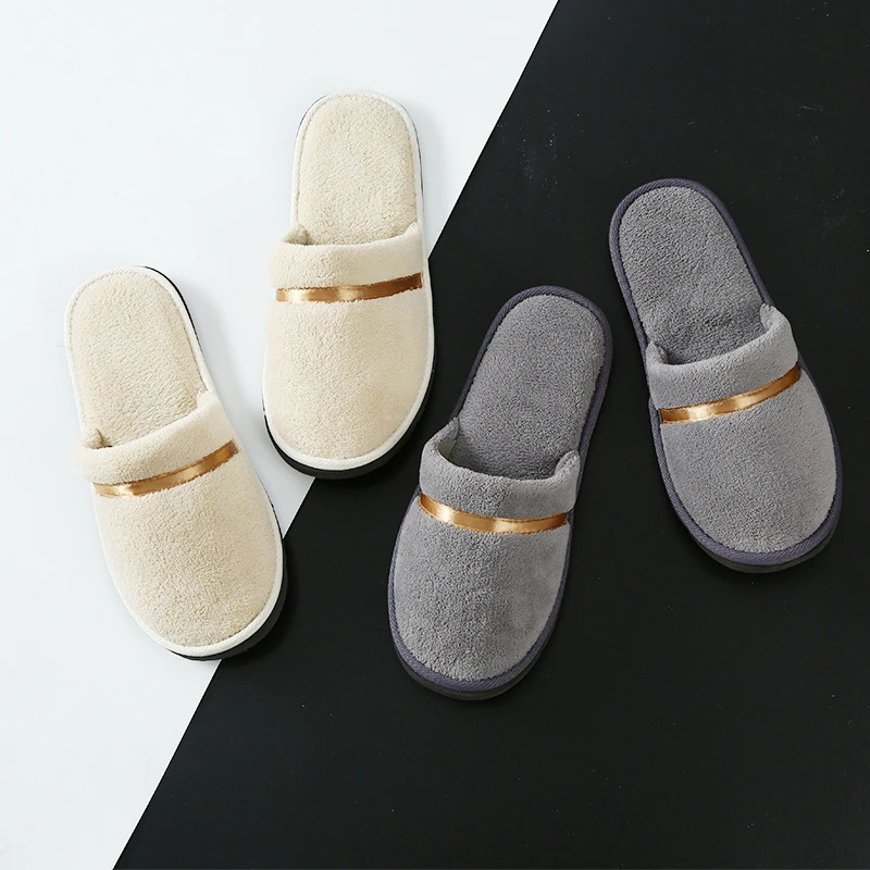 Hotel Slippers Non-slip Coral Fleece Slippers Sweat-absorbent Warm Slippers Home Guest Shoes Men Business Travel Passenger Shoes