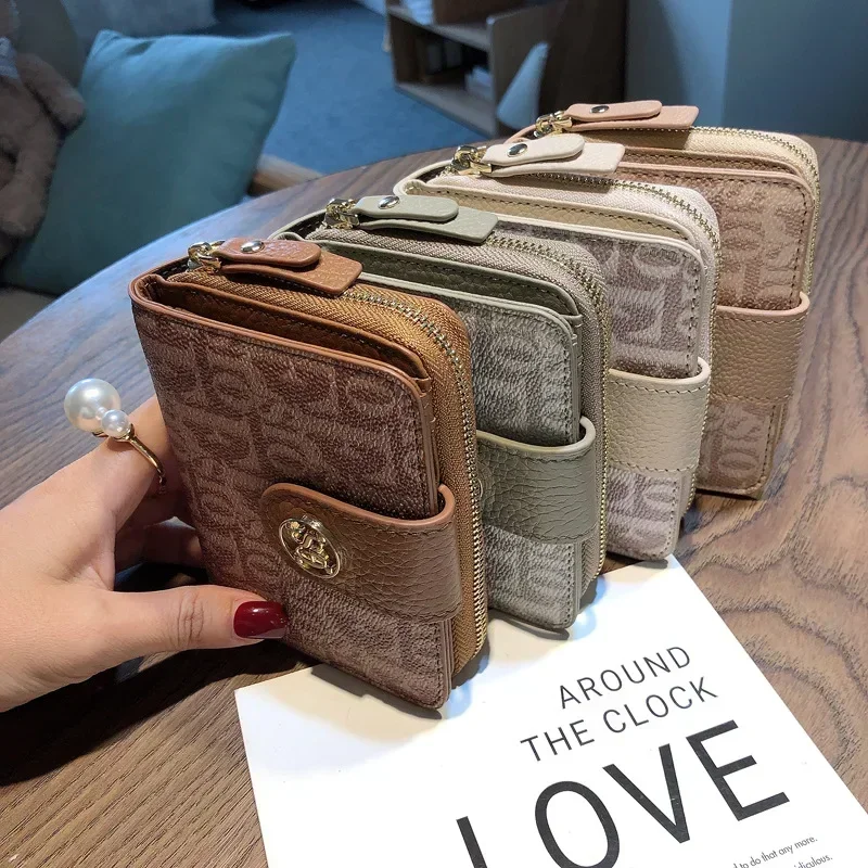 Women Short PVC + Genuine Leather Wallets Vintage Letters Small Purse Large-capacity Coin Card Holder High-quality Wallet 7-5