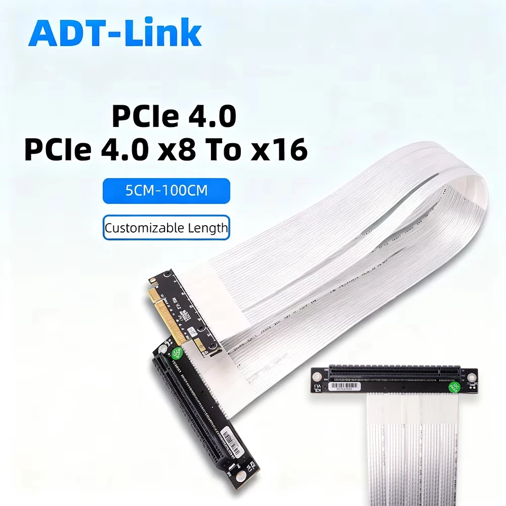 ADT-Link PCIE 4.0 3.0 X8 إلى X16 كابل تمديد Riser 8x 16x لبطاقات الفيديو الرسومية AMD NVIDIA GPU RTX3060 90 180 270 درجة