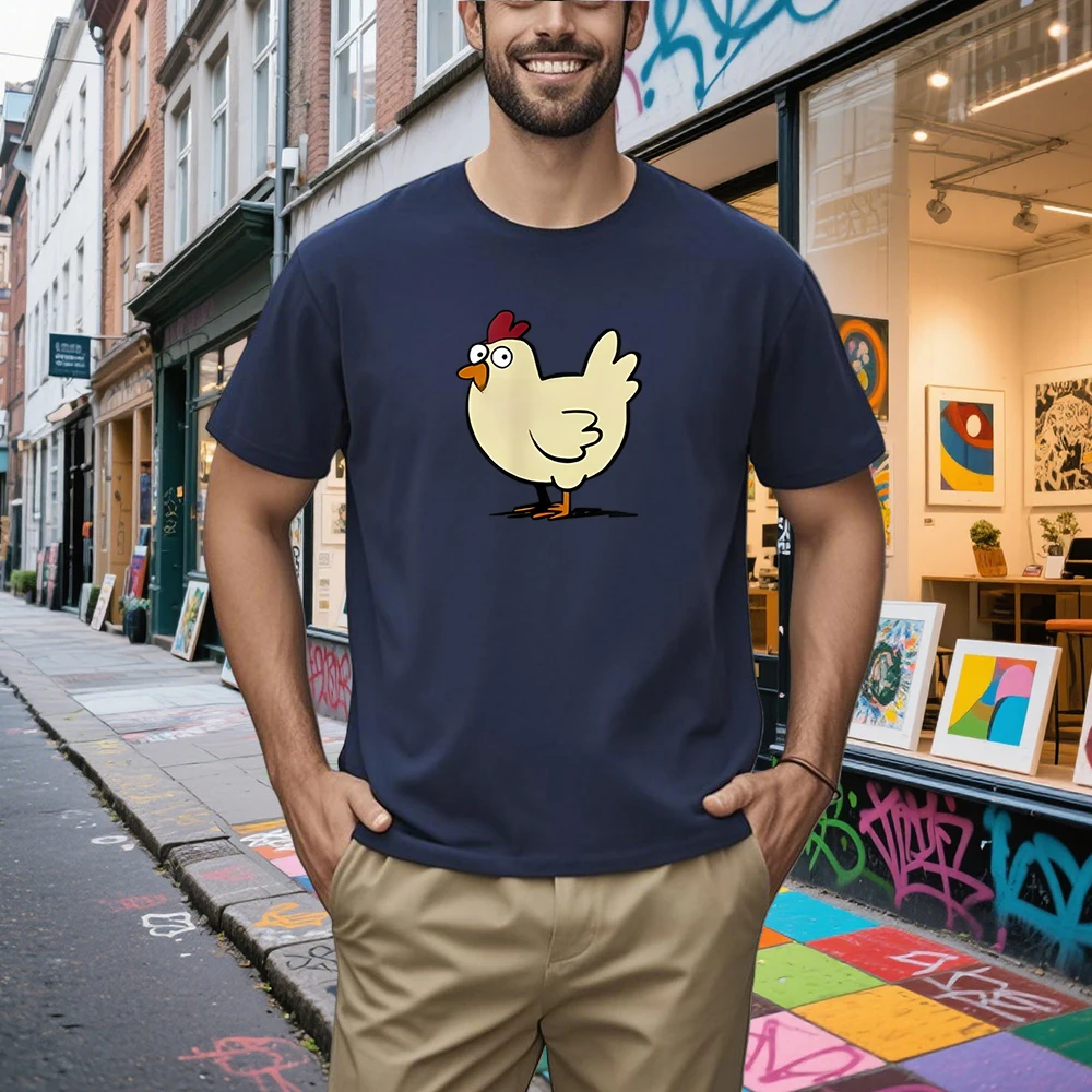 Chicken Game Pattern Men's Printed T-Shirt - Casual Round-neck Tops Tees Loose-Fitting Comfortable Trendy Short-Sleeved Shirts