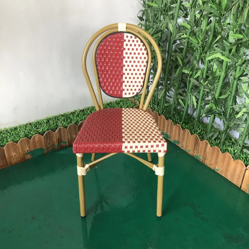 Milk tea dessert shop cafe outside the rattan dining chair, courtyard balcony leisure round back chair 5 in a group