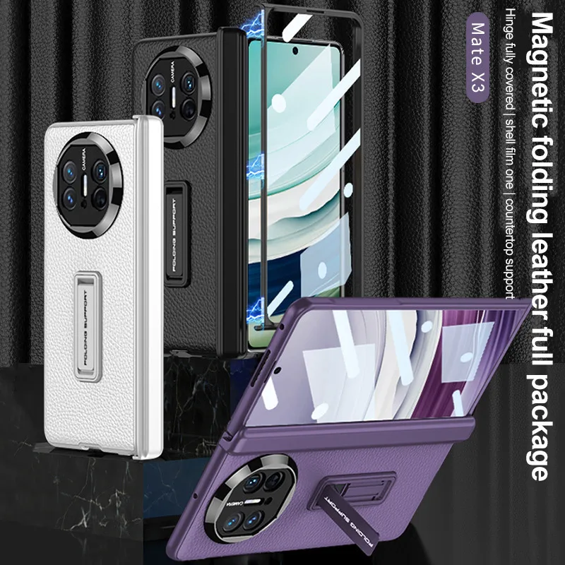

Роскошный кожаный чехол с покрытием для Huawei Mate X3 Магнитная Складная внешняя пленка для экрана защитный жесткий чехол