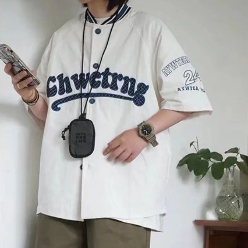 Summer New Round Neck Short Sleeved Shirt Niche Trendy Loose Casual American Baseball Tops College Youthful Minimalist T-shirt