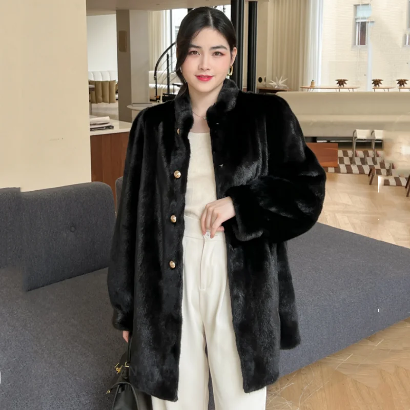 2024 New Fashion Women Winter Coat Real Natural Mink Whole Fur Jacket Long Mink Fur  Thick Warm Female Mink Fur Jacket