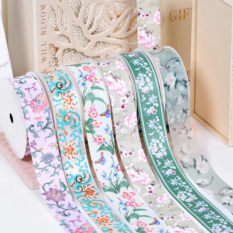

1.6-2.5CM Chinese style ribbons new flower bouquet ribbons 100yard gift pack hair band F Christmas new year wedding Valentine