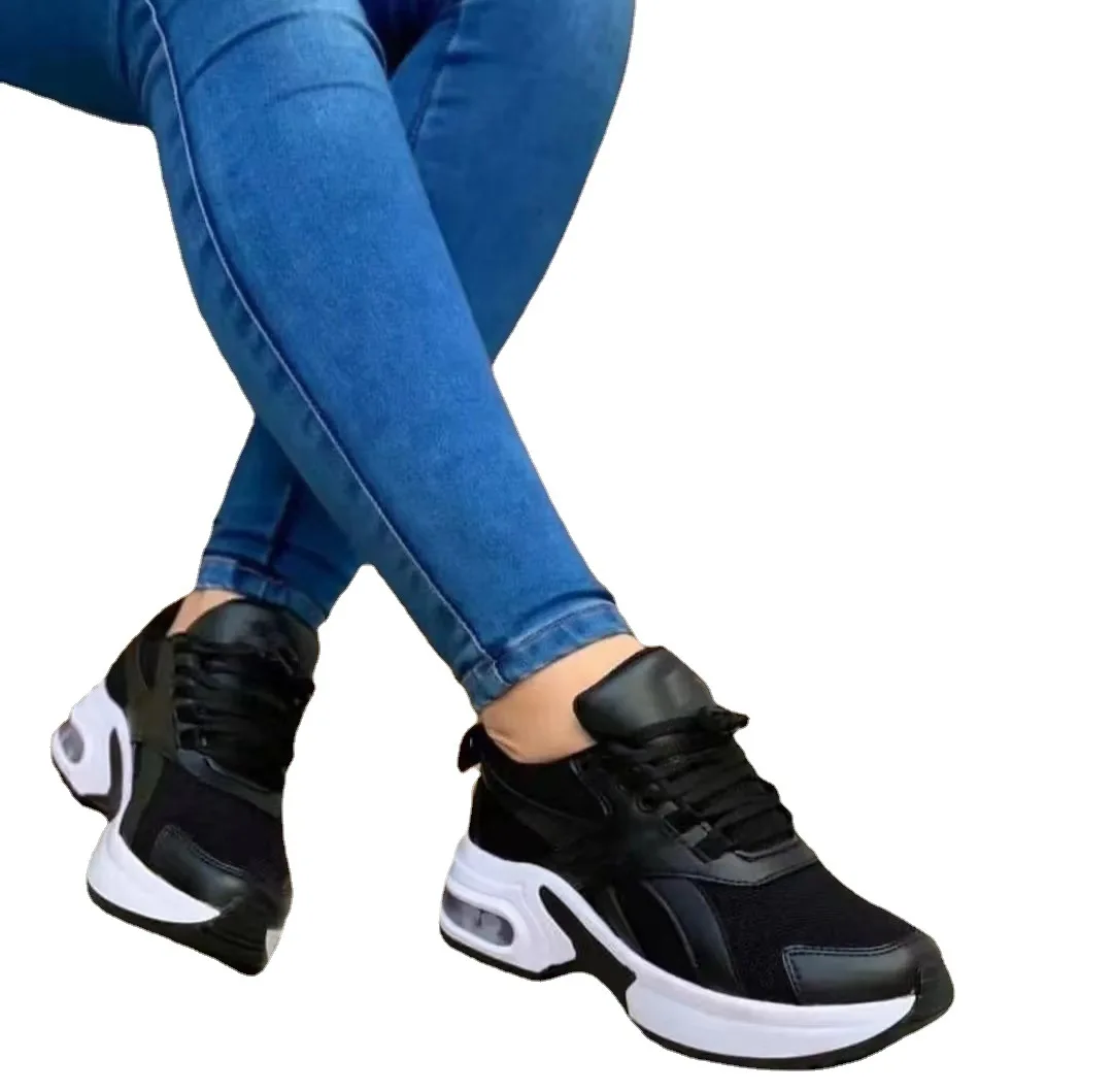 Ladies Sneakers Spring and Autumn New Lace Up Wedge Platform Shoes 2023 Outdoor Fashion Air Cushion Casual Running