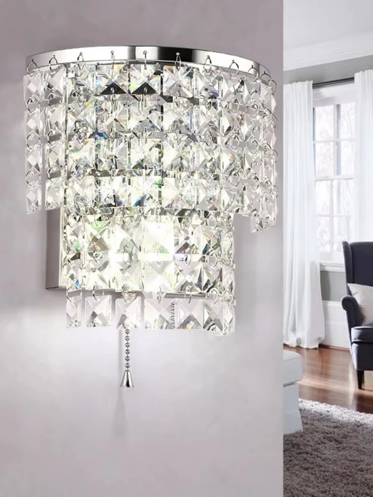 Simple crystal wall lamp Modern bedroom bedside crystal wall accessories Villa stairs corridor background bracket lamp
