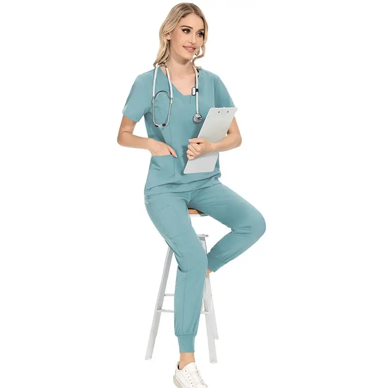 washing  doctor's surgical clothes, female nurse elastic V-neck overalls, Korean version of beauty salon overalls