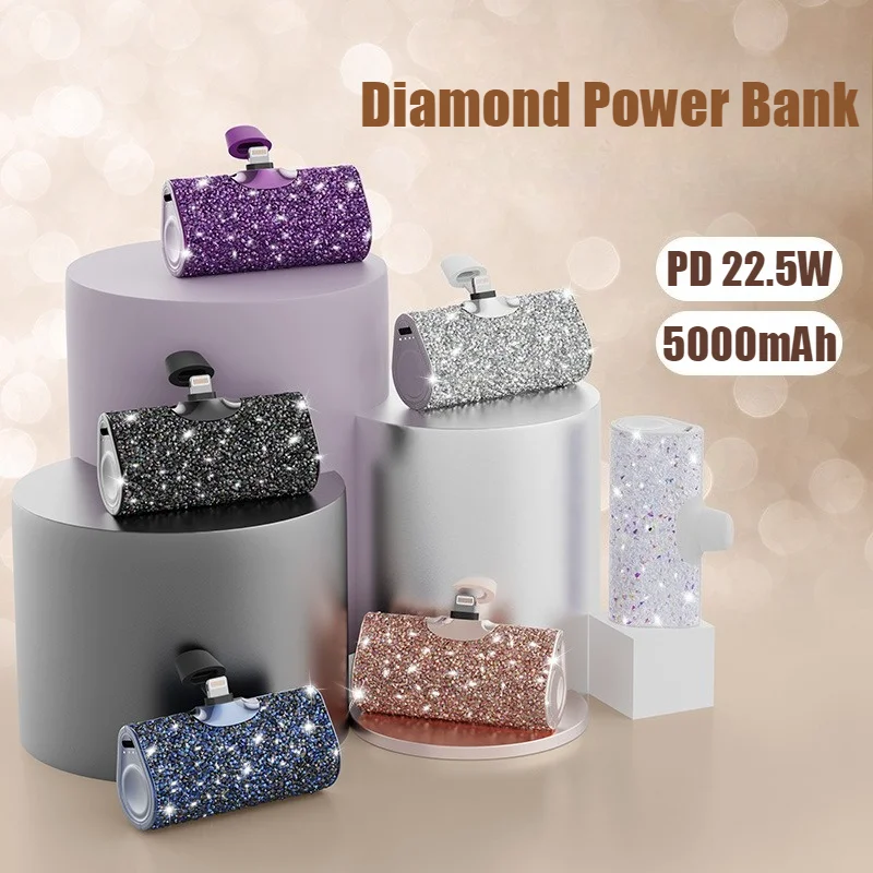 

2025 Resin Diamond Pocket Capsule Power Bank Diamond Fast Charging Battery Charger Cases Mobile Supply for iPhone Samsung Xiaomi