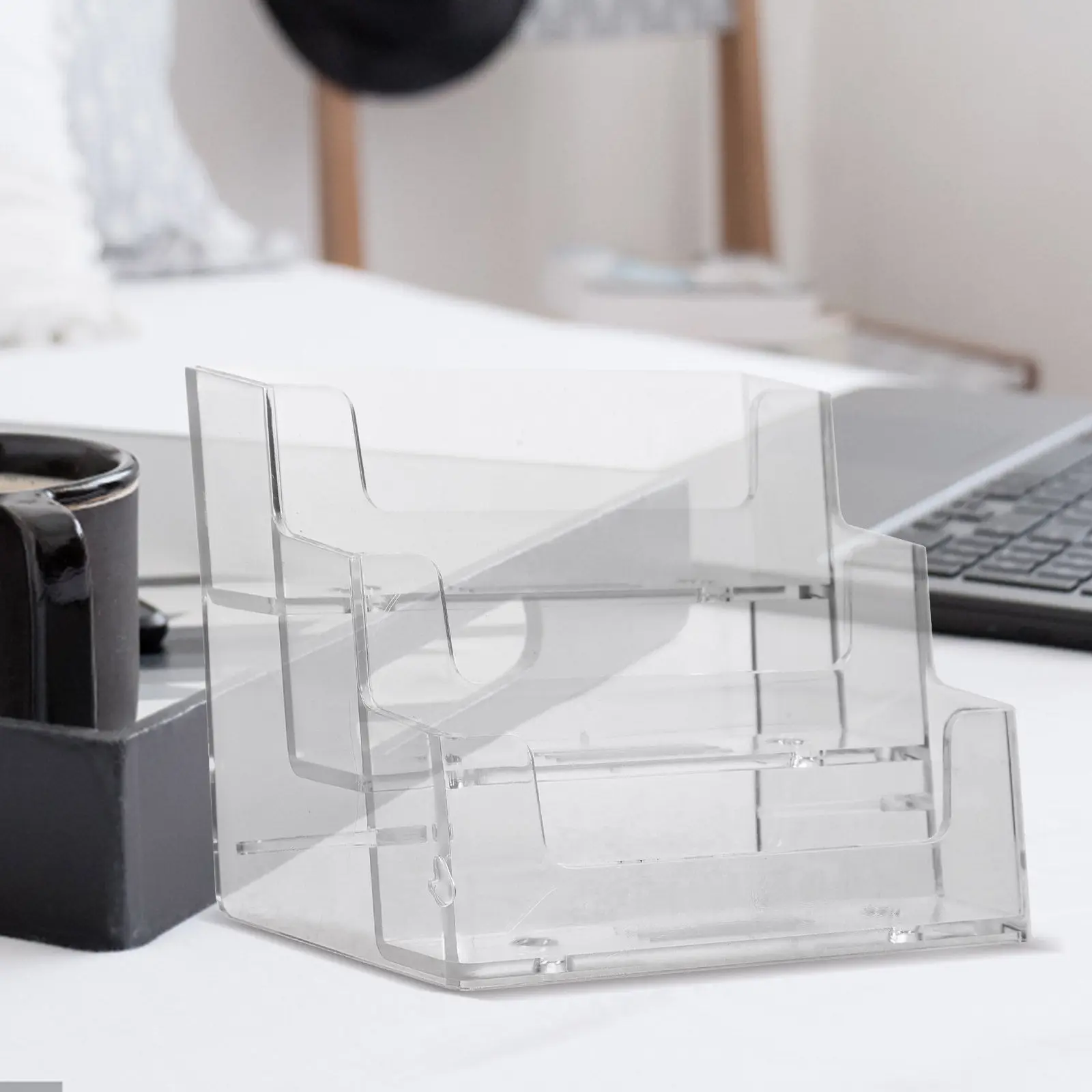 Modern Transparent Business Card Holder Desk Organizer Stand Ps Material Non-Slip Thickened Base for Office Tabletop Card