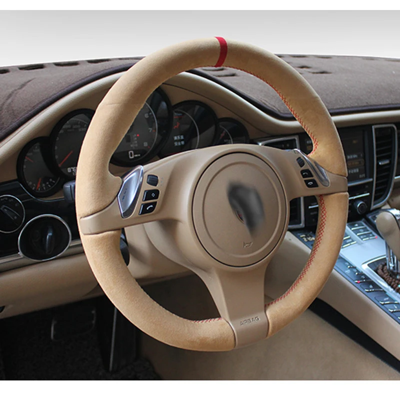 Alcantara Hand Stitched Steering Wheel Cover for Porsche 911 Boxster Cayman Cayenne Panamera 2010-2016 Year